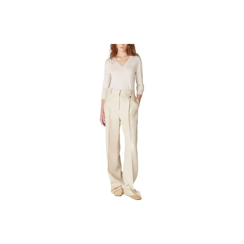 Loro Piana New Piuma V Neck Cashmere Sweater Women's Ecru-2