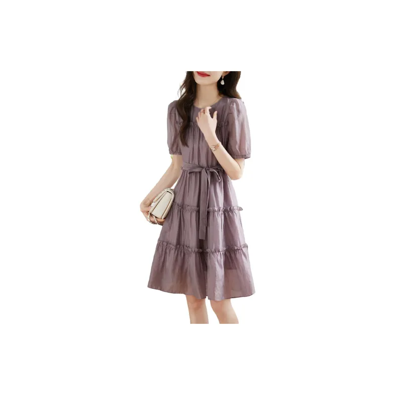 Still Quiet Short Sleeved Dresses Women's Purple-2