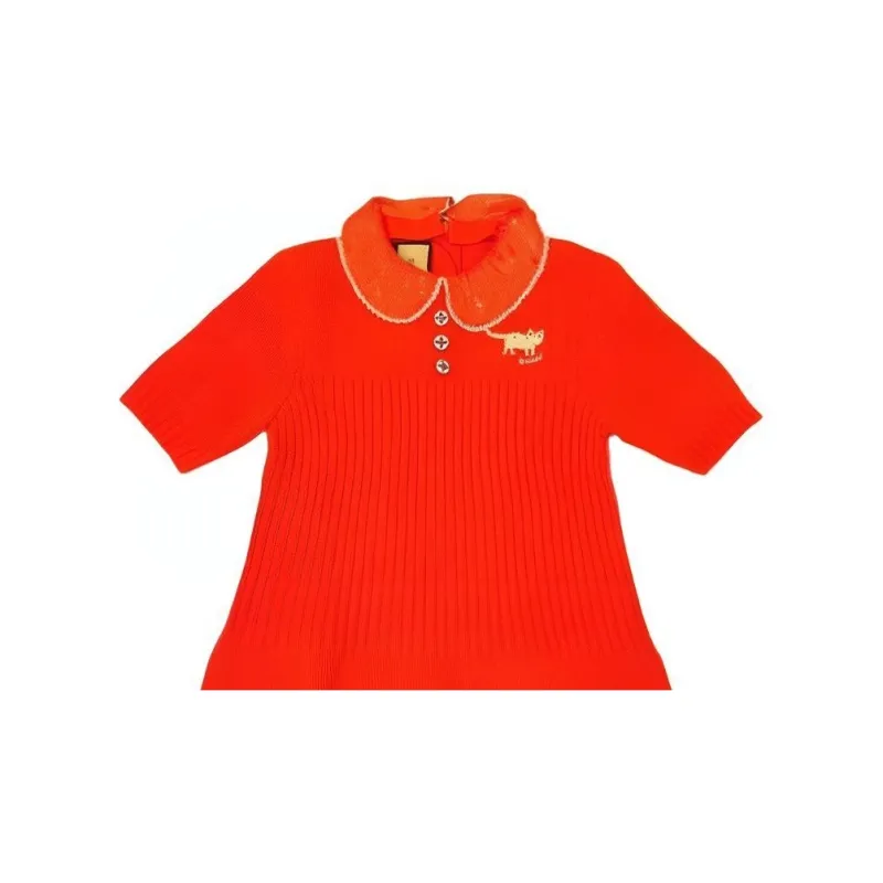 GUCCI Short Sleeved Dresses Women's Red-4