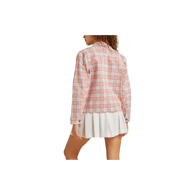 GUESS Originals Plaid Denim Jacket Jackets Coats Women's Pink-1