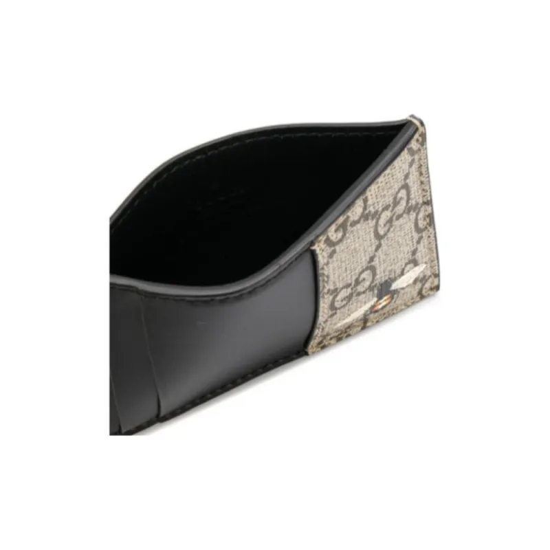 GUCCI Canvas With Leather Card Clip Card Holder Men's Ebony & Black-5