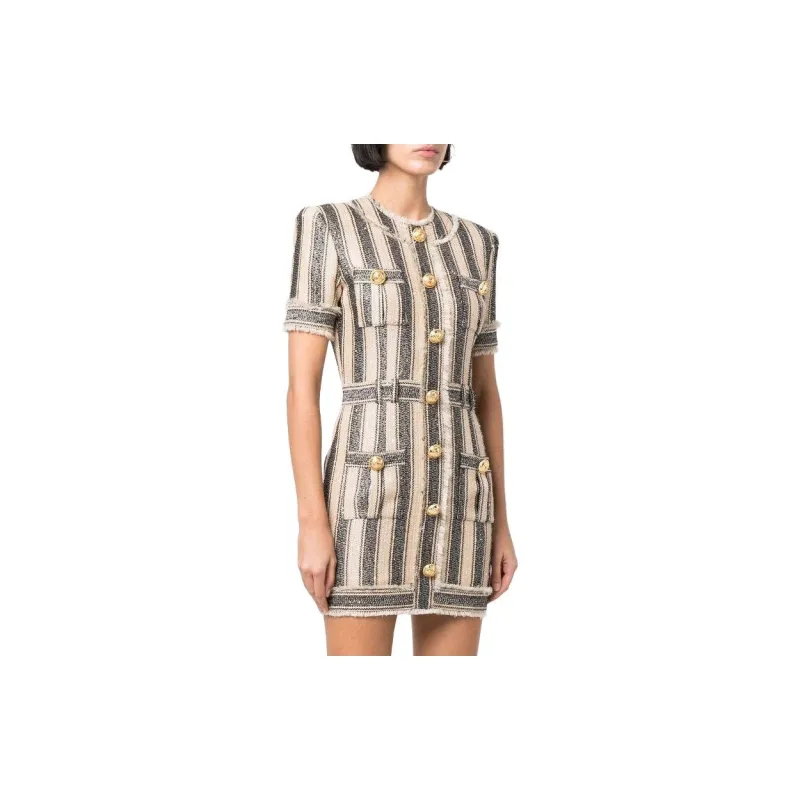 BALMAIN Short Sleeved Dresses Women's Light Umber-3