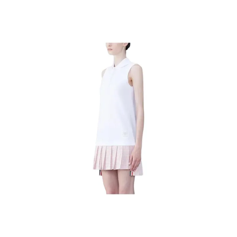 THOM BROWNE Pleated-Panel Sleeveless Polo Dress-1