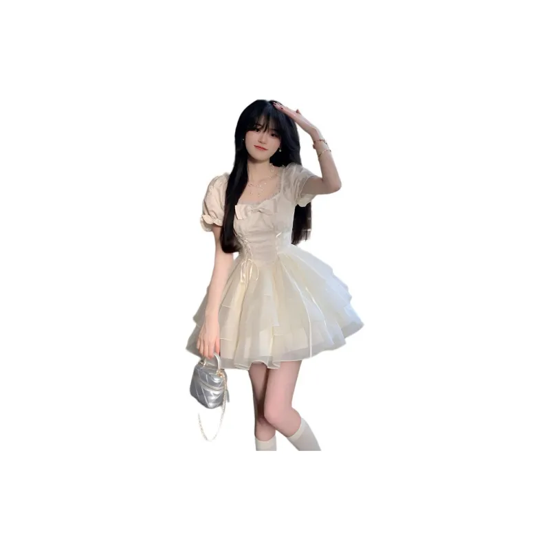 COSYISM Short Sleeved Dress Women's White-2