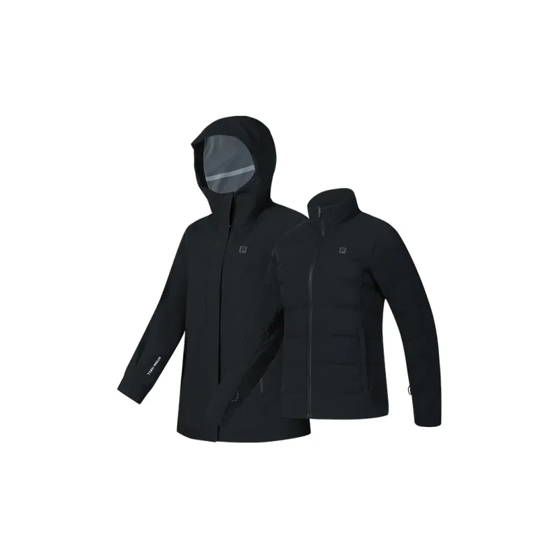 FILA Waterproof And Windproof To Keep Warm Windbreaker Jacket Women's Pitch Black-3