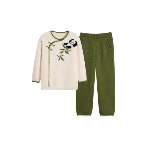 MIIOW Pajama Set Women's Green White Color Blocking