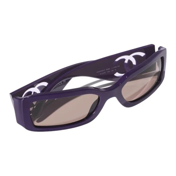 CHANEL Nylon Resin Rectangular Sunglasses Unisex Purple-5