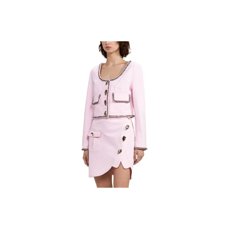 Self portrait Cropped Coats Women's Pink-2