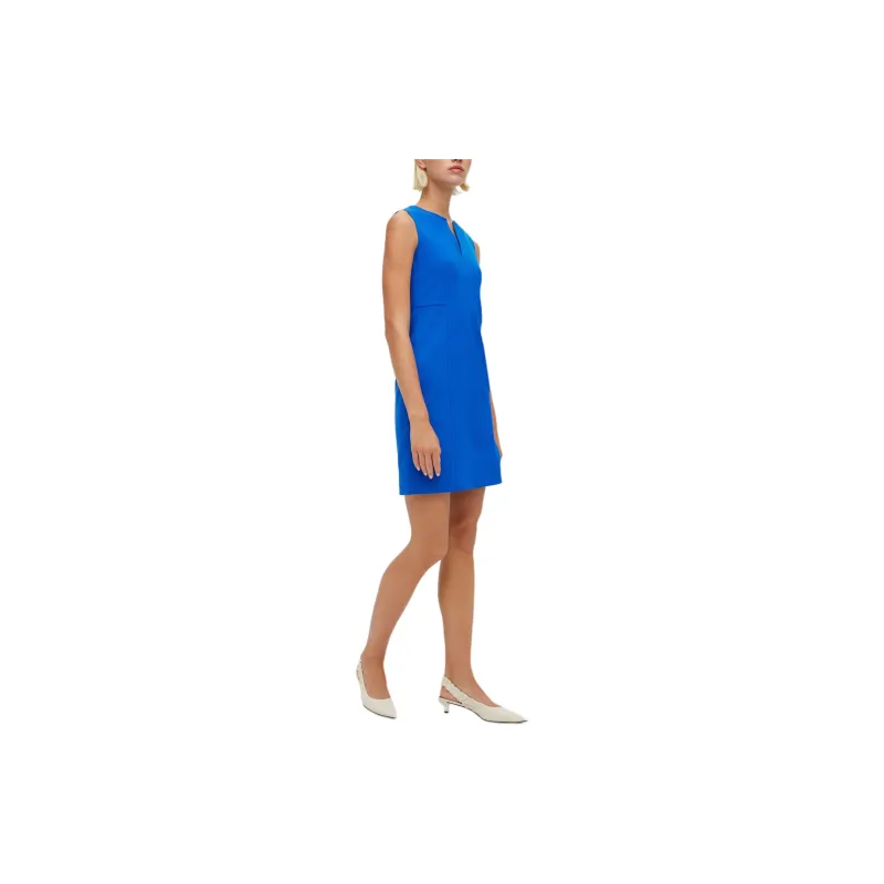 HUGO BOSS Sleeveless Business Dress With Notch Neckline Sleeveless Dress Women's Blue-3