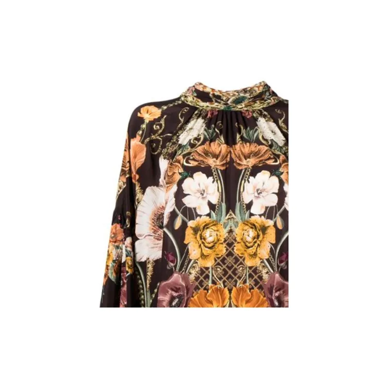 CAMILLA High-neck Botanical-print Kaftan-4