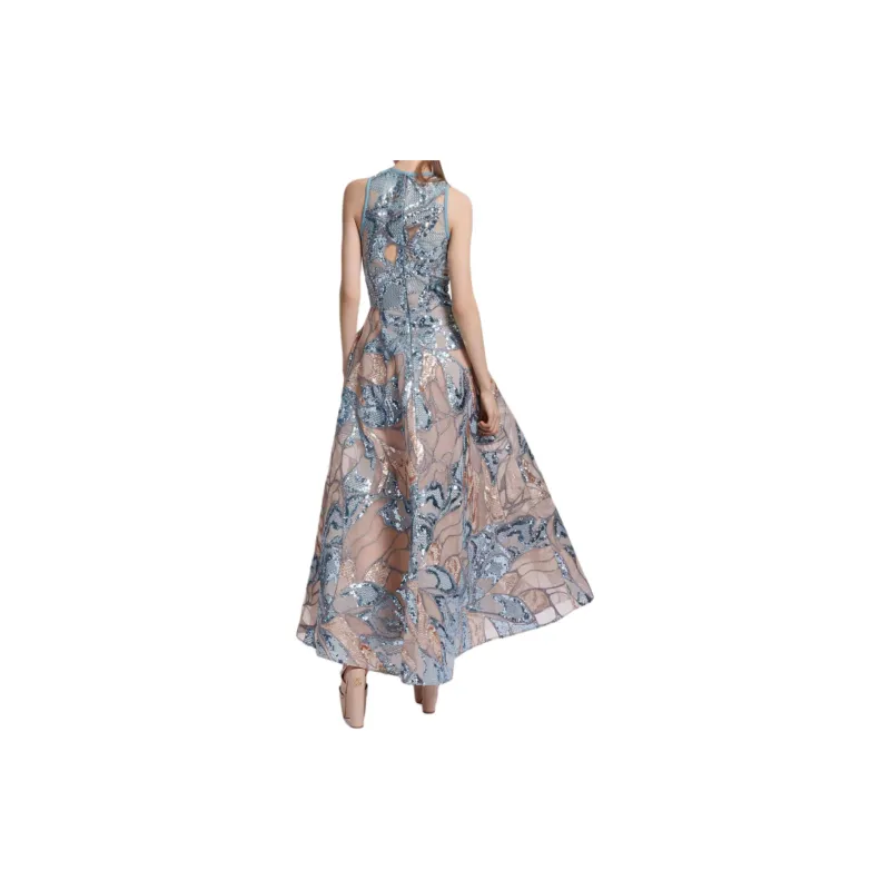 ELIE SAAB SS24 Sleeveless Dress Women's Blue-1
