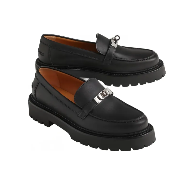 HERMES Icone Loafers Women's Black-3
