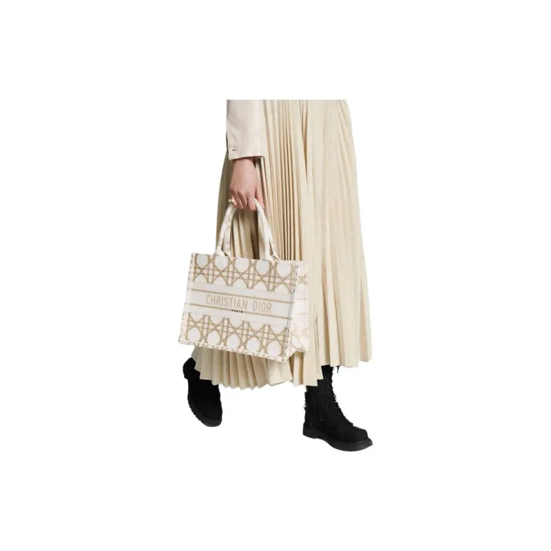 DIOR Embroidery Tote Bag, Shopping Bag, Handbag Medium Size Women's White-6