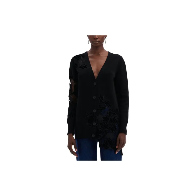 Oscar De La Renta Guipure Inset Long Cardigan-1