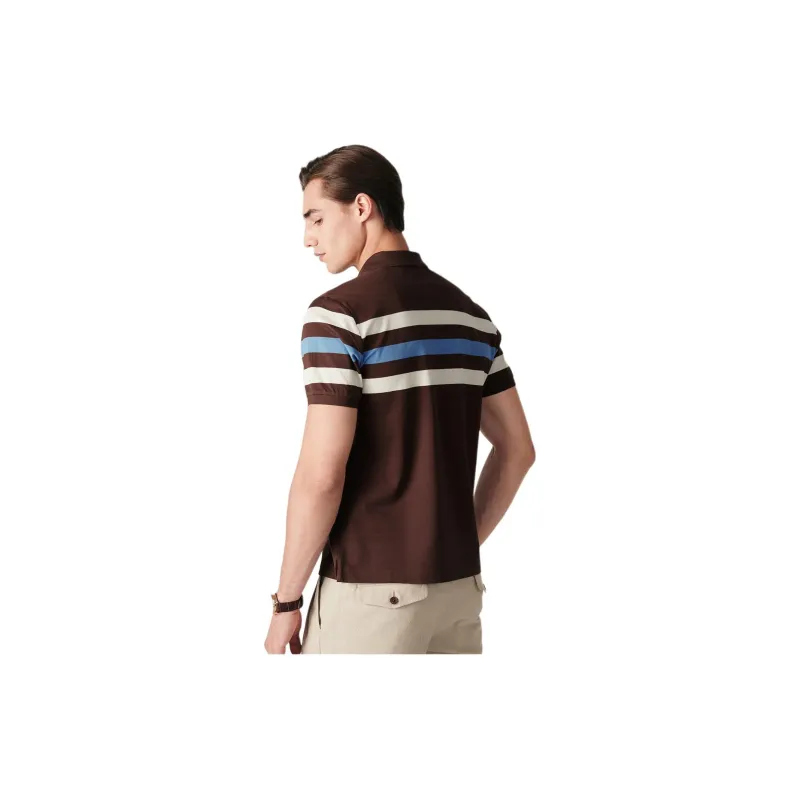 BY CREATIONS Polo Shirt Men's Brown Beige Blue Stripes-0