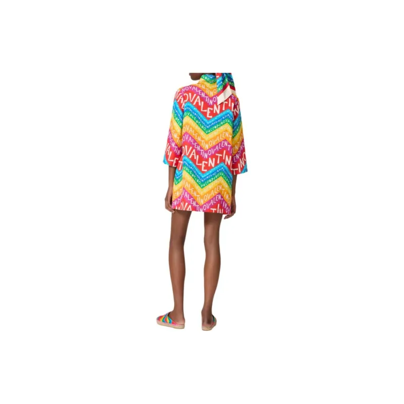 Valentino All Over Logo Printed Long Sleeved Shirt Dress-2
