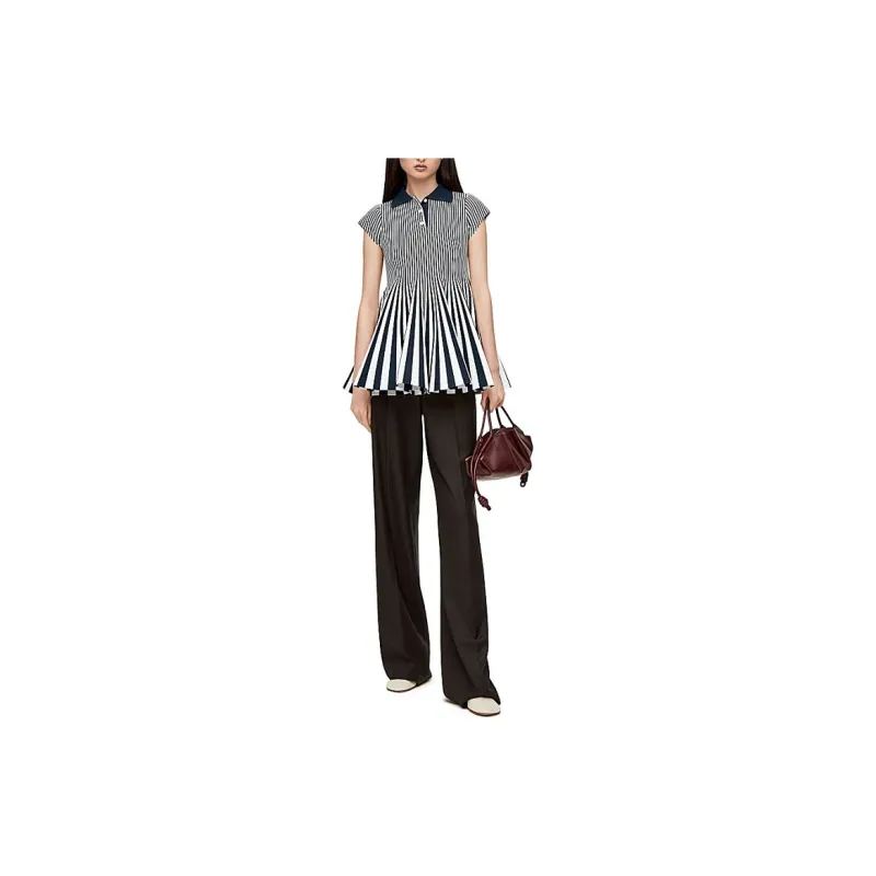 LOEWE Striped Mini Viscose Blend Knit Dress Navy/White-1