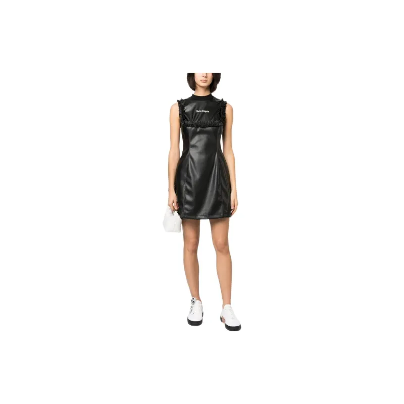 PALM ANGELS Logo-print Faux-leather Minidress-1