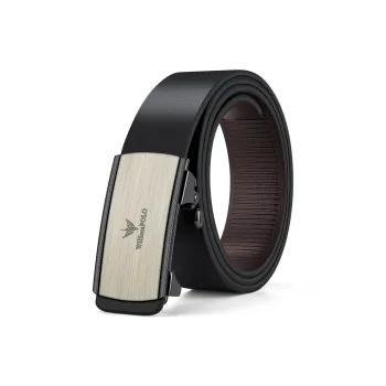 WilliamPOLO Cow Leather Leather Belts Men's Silver Buckle With Black Logo 3.4cm Wide