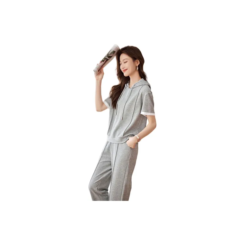 Mo Han Yi Mei Casual Suit Women's Light Heather Gray & White-2
