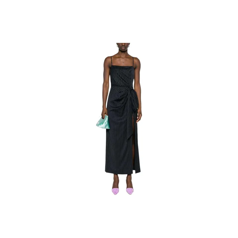 MSGM Pinstripe Knotted waist Midi Dress-1