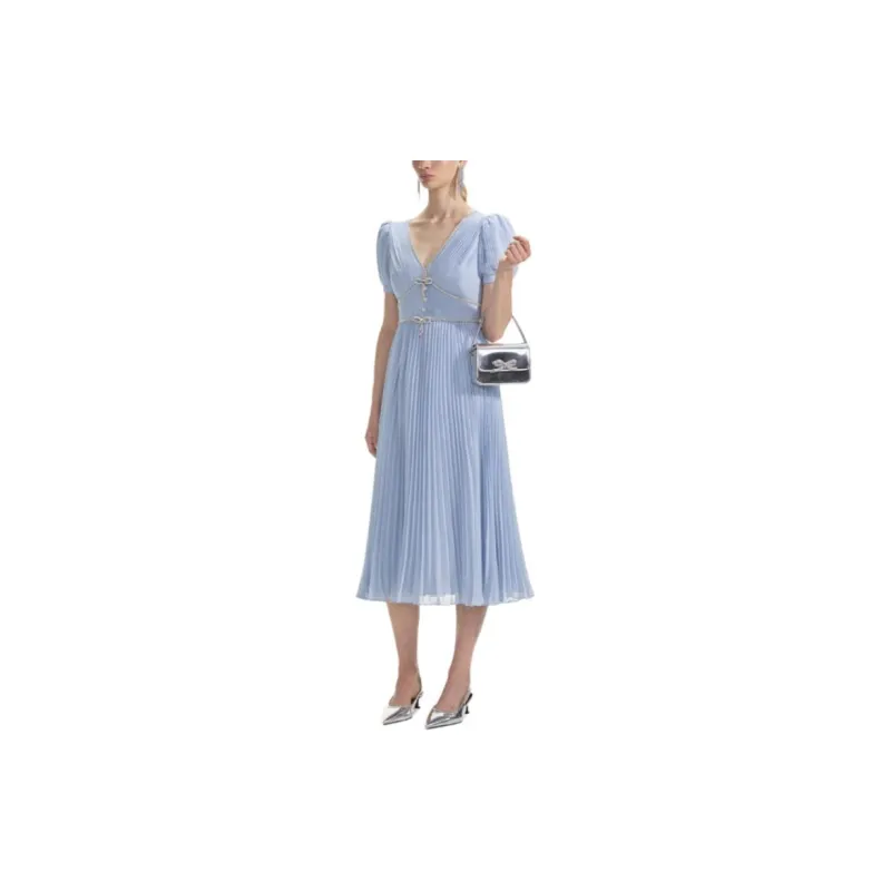 Self portrait Short Sleeved Dresses Women's Misty Blue-3