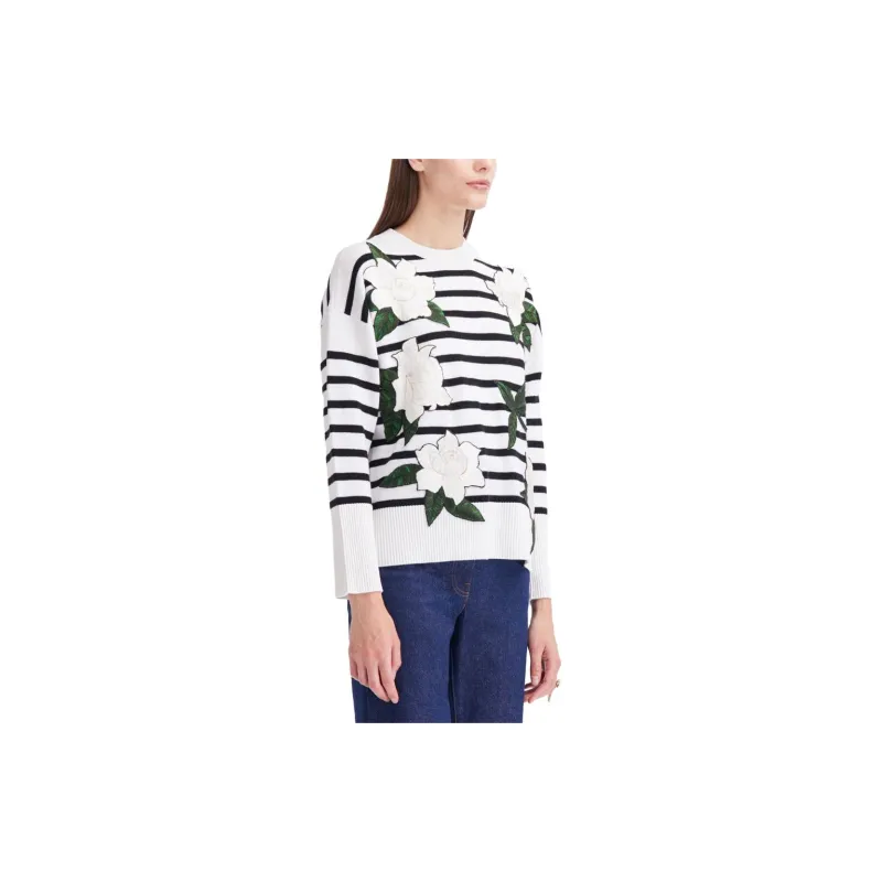 Oscar De La Renta Gardenia Striped Threadwork Jumper-3