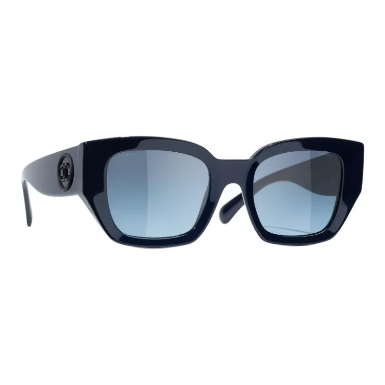 CHANEL Acetate Square Sunglasses Unisex Blue-2
