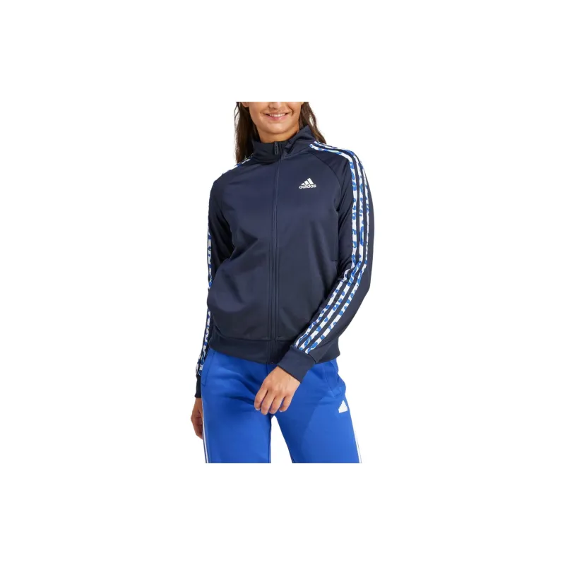 Adidas Essentials Animal Print Tricot 3-Stripes Track Jacket Jackets Coats Women's Marine Blue-1