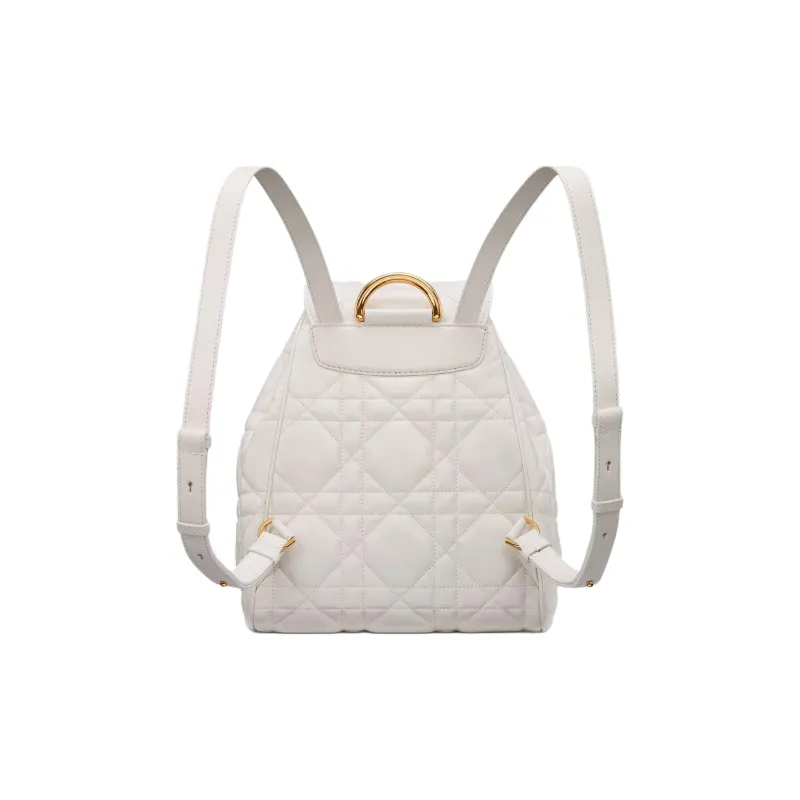 DIOR Caro Sheepskin Backpack Medium Size Women's White-1