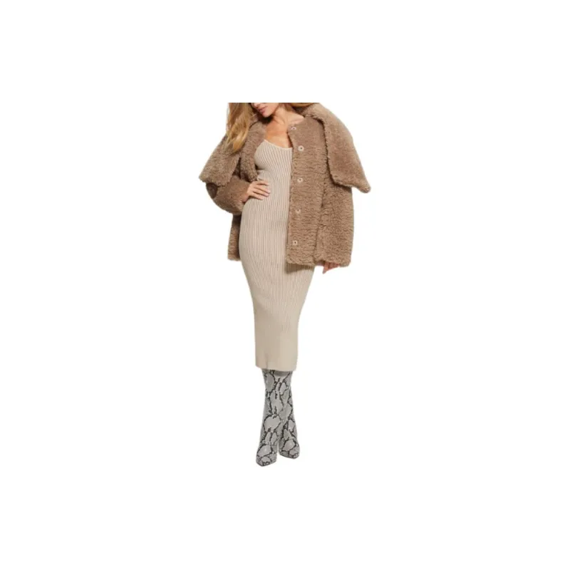 GUESS Rebecca Scarf Teddy Jacket Jackets Coats Women's Brown-4