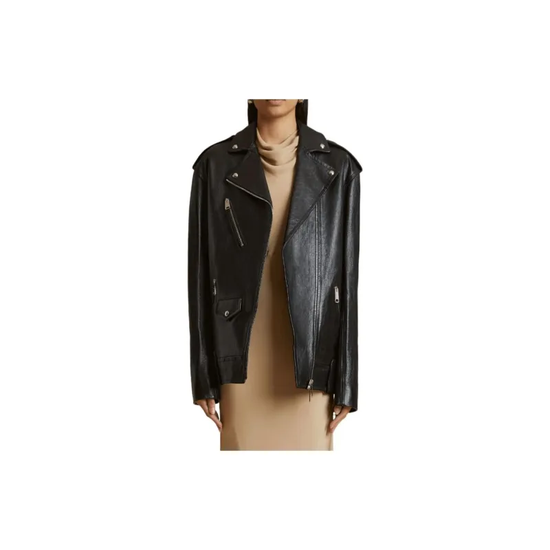KHAITE The Hanson Off centre Leather Jacket-2