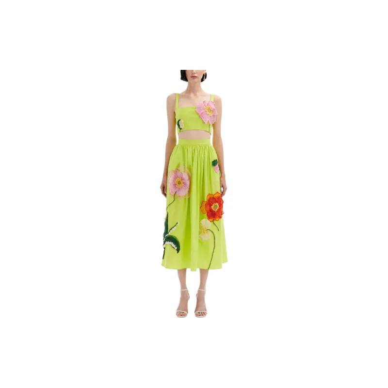 OSCAR DE LA RENTA Floral-appliqué Cropped Tank Top-1