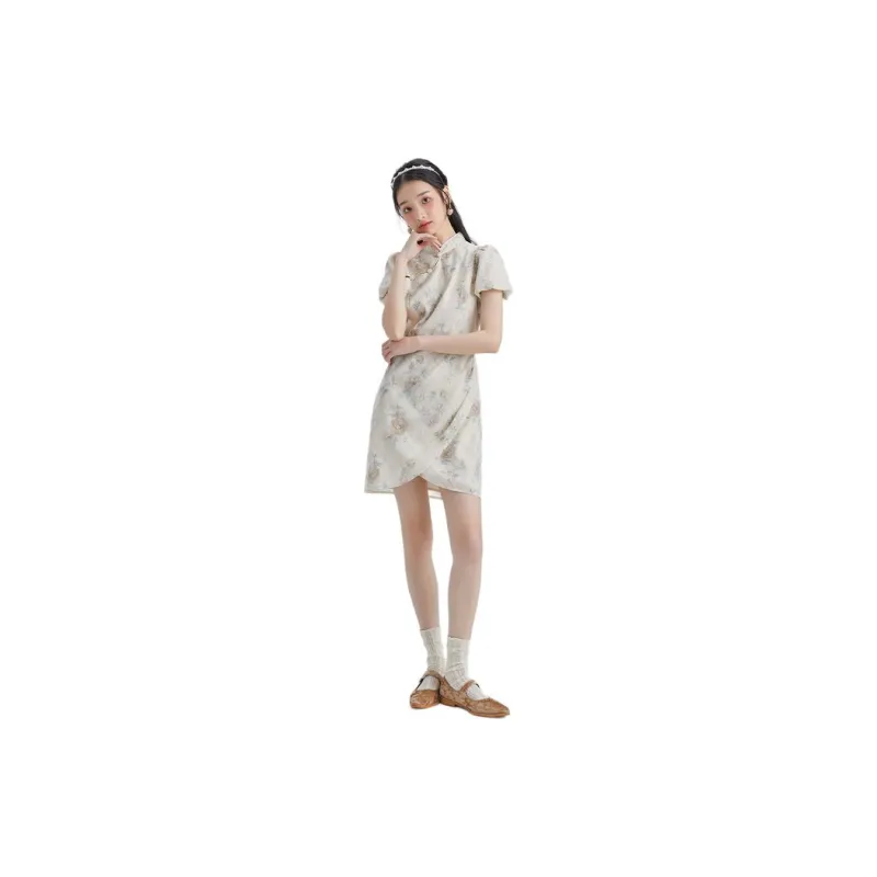 DEAR DEER PUFF Short Sleeved Dresses Women's White-0