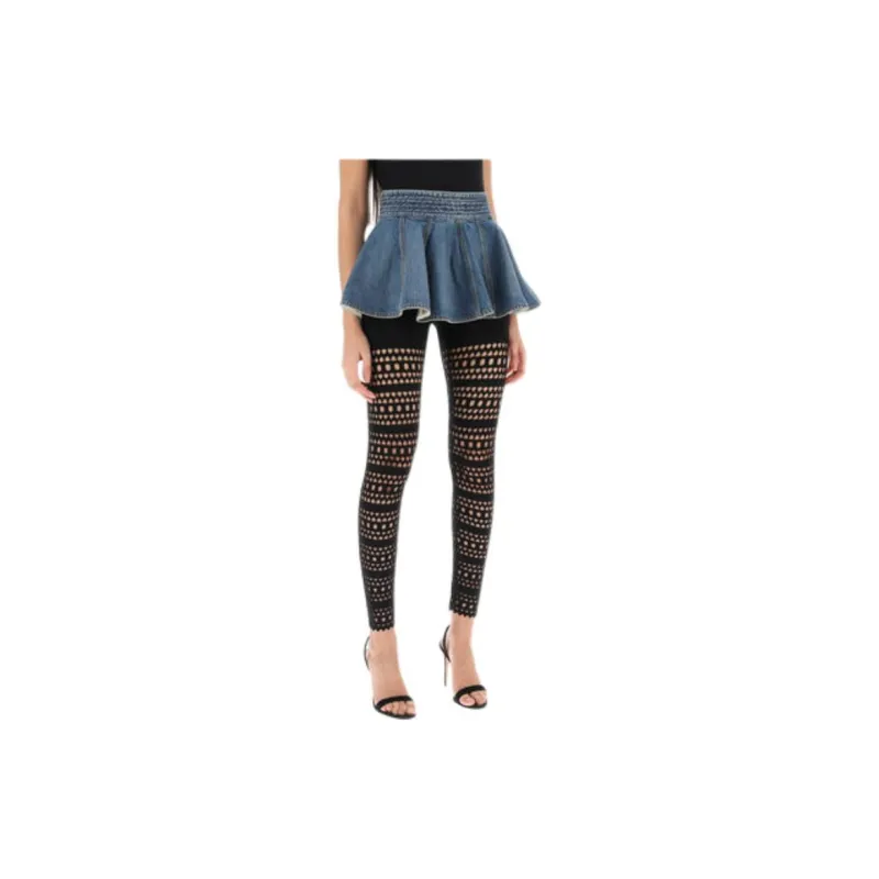 Alaia Belted Flared Denim Skirt-2