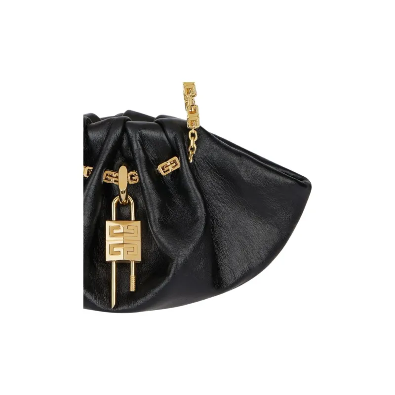 GIVENCHY Kenny Wrinkled Cow Leather One Shoulder Handbags Mini Women's Black-3