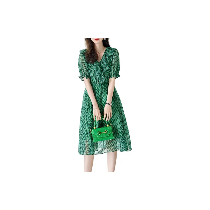【dme】 Short-Sleeved Dresses Women's Algae Green-2