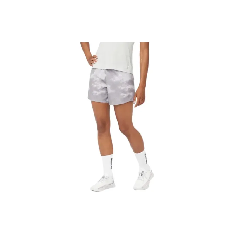 SALOMON CROSS 5' PRINT Sports Shorts Women's White/Gray Purple/Frost Gray-1