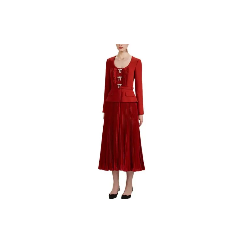 Self-portrait Long-Sleeved Dresses Women's Burgundy-1