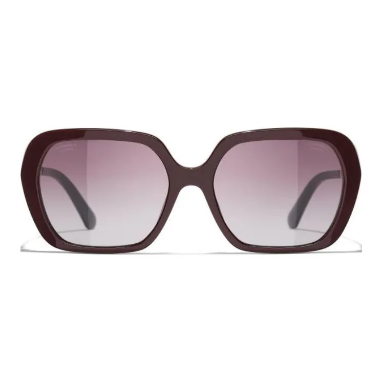 CHANEL Acetate Metal Square Sunglasses Unisex Burgundy-1