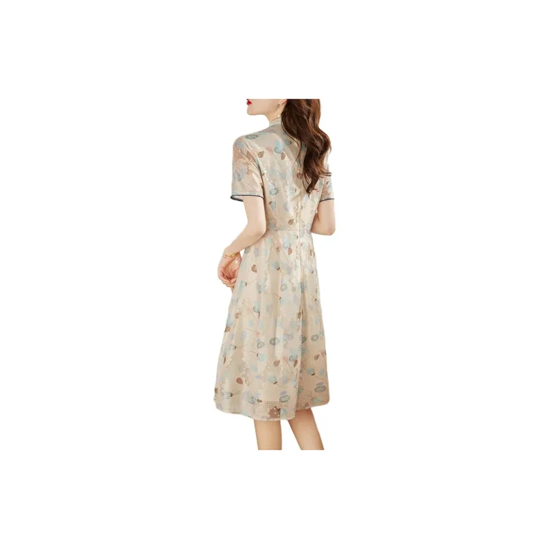 Still Quiet Short Sleeved Dresses Women's Beige-2