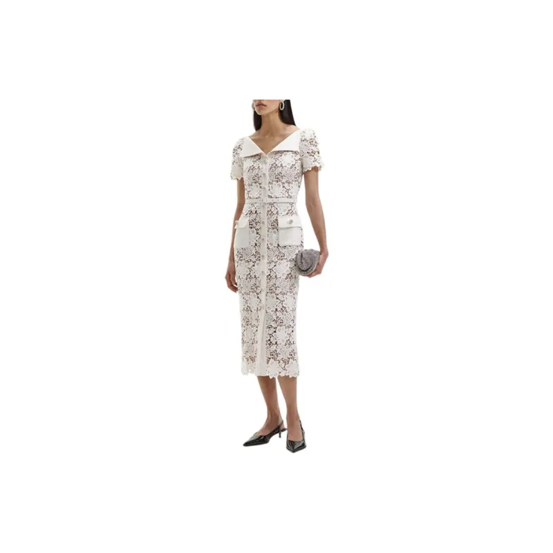 Self portrait Short Sleeved Dress Women's Ivory White-1
