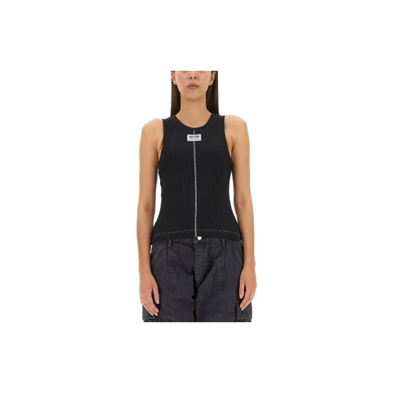 MOSCHINO Ribbed Cotton Tank Top-2