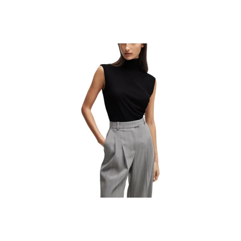 HUGO BOSS x NAOMI Collaboration Ribbed Sleeveless Rollneck Top T-Shirt Women's Black-3
