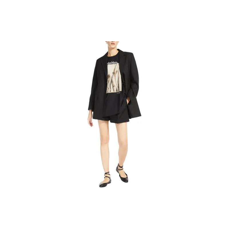 MaxMara Oche Collection Single Breasted Blazer In Pinstriped Wool Business Suit Coat Women's Black-1