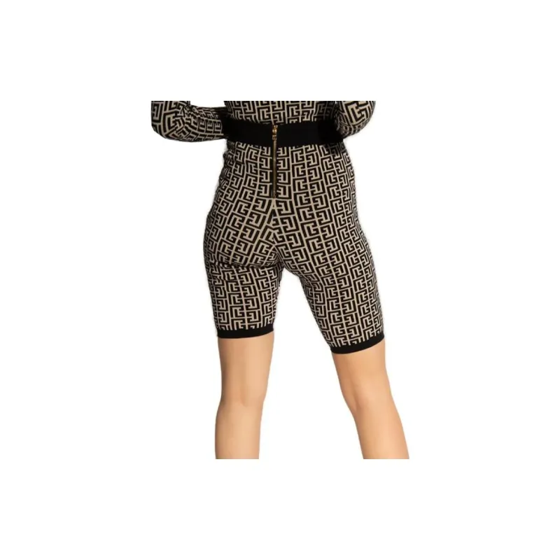 BALMAIN Monogram Knit Cyclist Shorts 'Black/White'-2