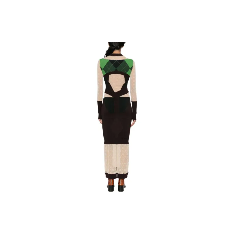 Marine Serre Regenerated Lozenge Knit Fitted Dress-2