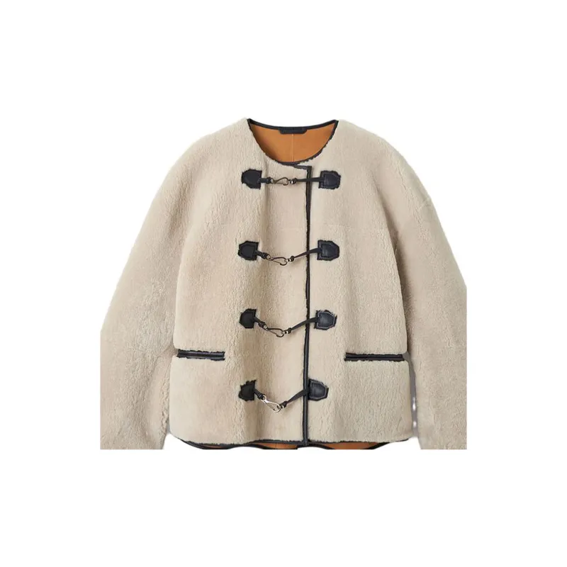 TOTEME Teddy Shearling Clasp Buttoned Coat-3
