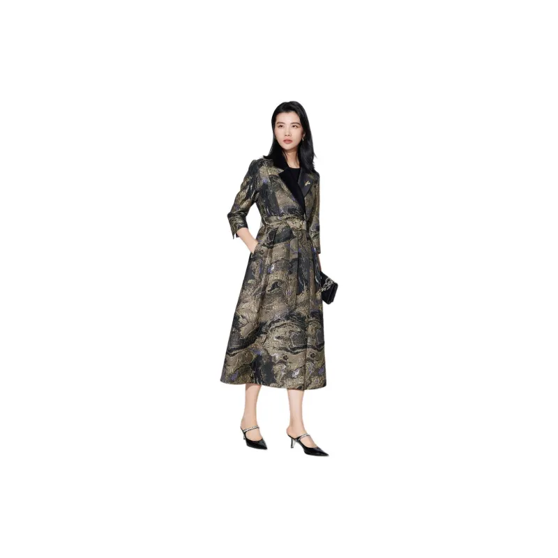 BBLLUUEE Trench Coat Women's Black/Champagne Gold-3