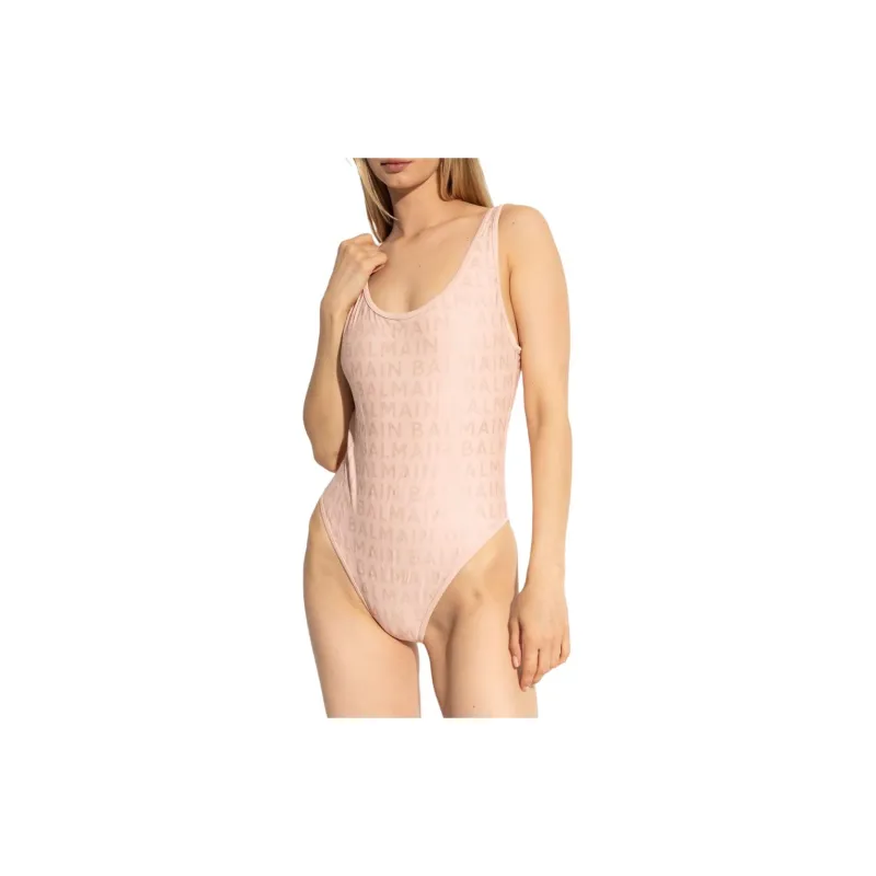 BALMAIN Logo print One shoulder Swimsuit-1